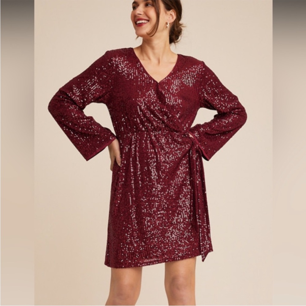 Burgundy Sequin Wrap dress.